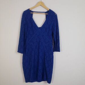 Adrianna Papell Floral Lace Dress 16 Blue Sheath Cocktail Feminine Formal